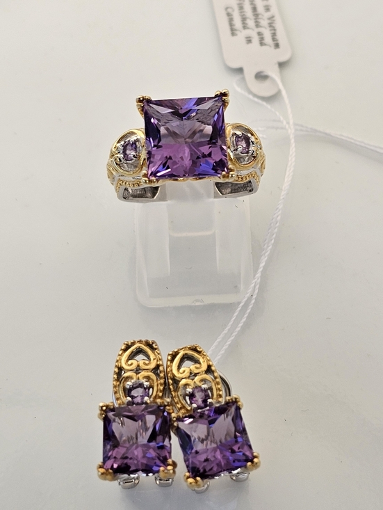 Gems En Vogue Jewelry - Gems En Vogue Amethyst Ring & Earrings Palladium Sterling Silver 18k Size 7! NWT